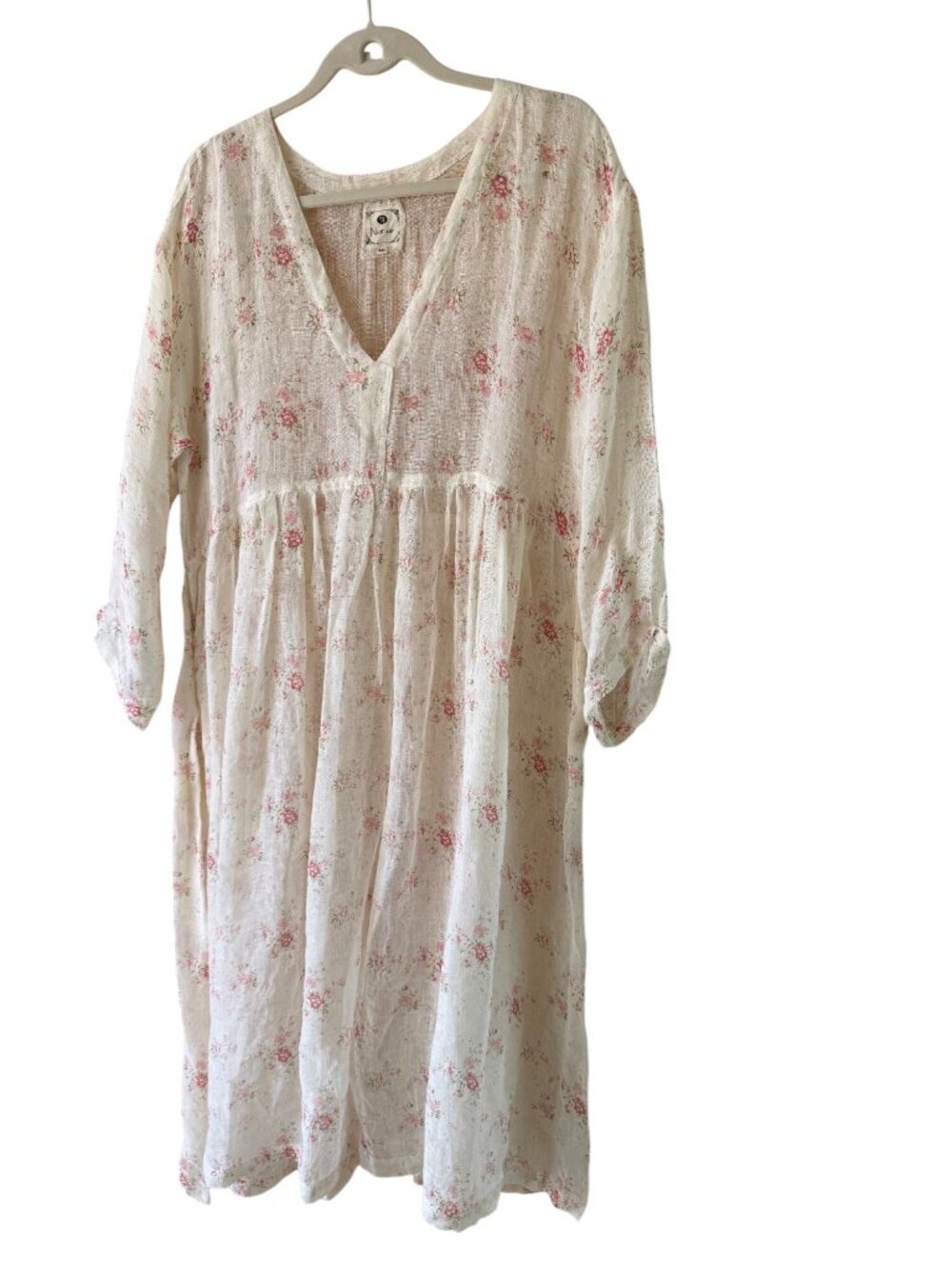 Namsar Womens Linen Gauze Long Dress Size S/M Cream Pink Linen Cottage Core